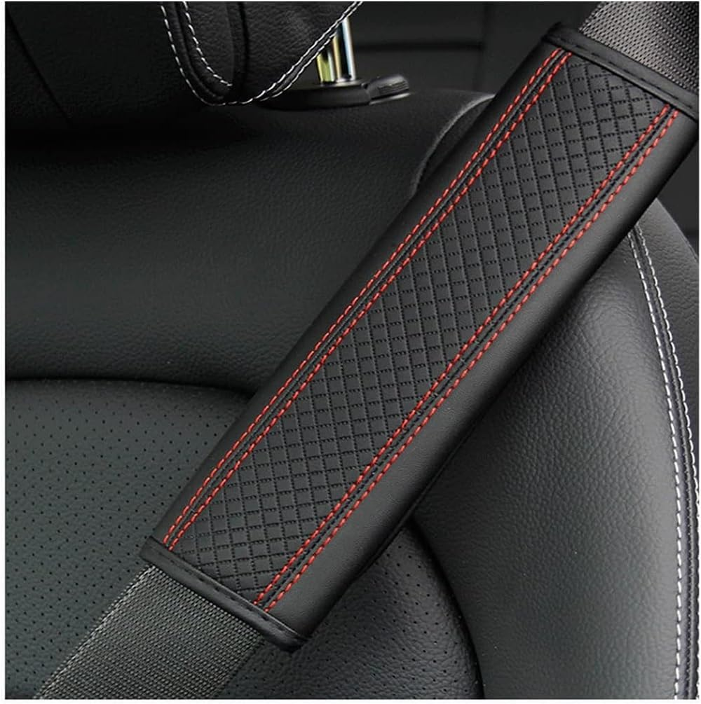 2PCS Car Seat Belt Cover, Soft Shoulder Strap Covers Harness Pads, Safety Leather Seatbelt Comfort Driving Cushion Protect Your Neck and Shoulder Universal for Car, SUV (Black/Red, 6.5 * 23Cm) image number 6