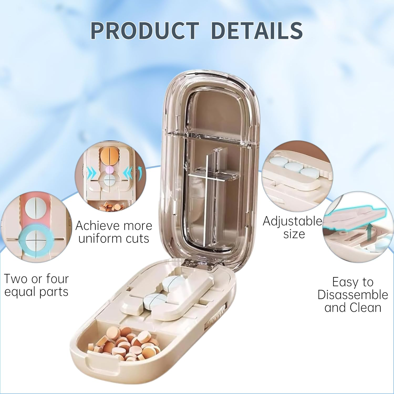 Pill Cutter - Portable Functional Adjustable Pill Splitter Black - Black image number 4