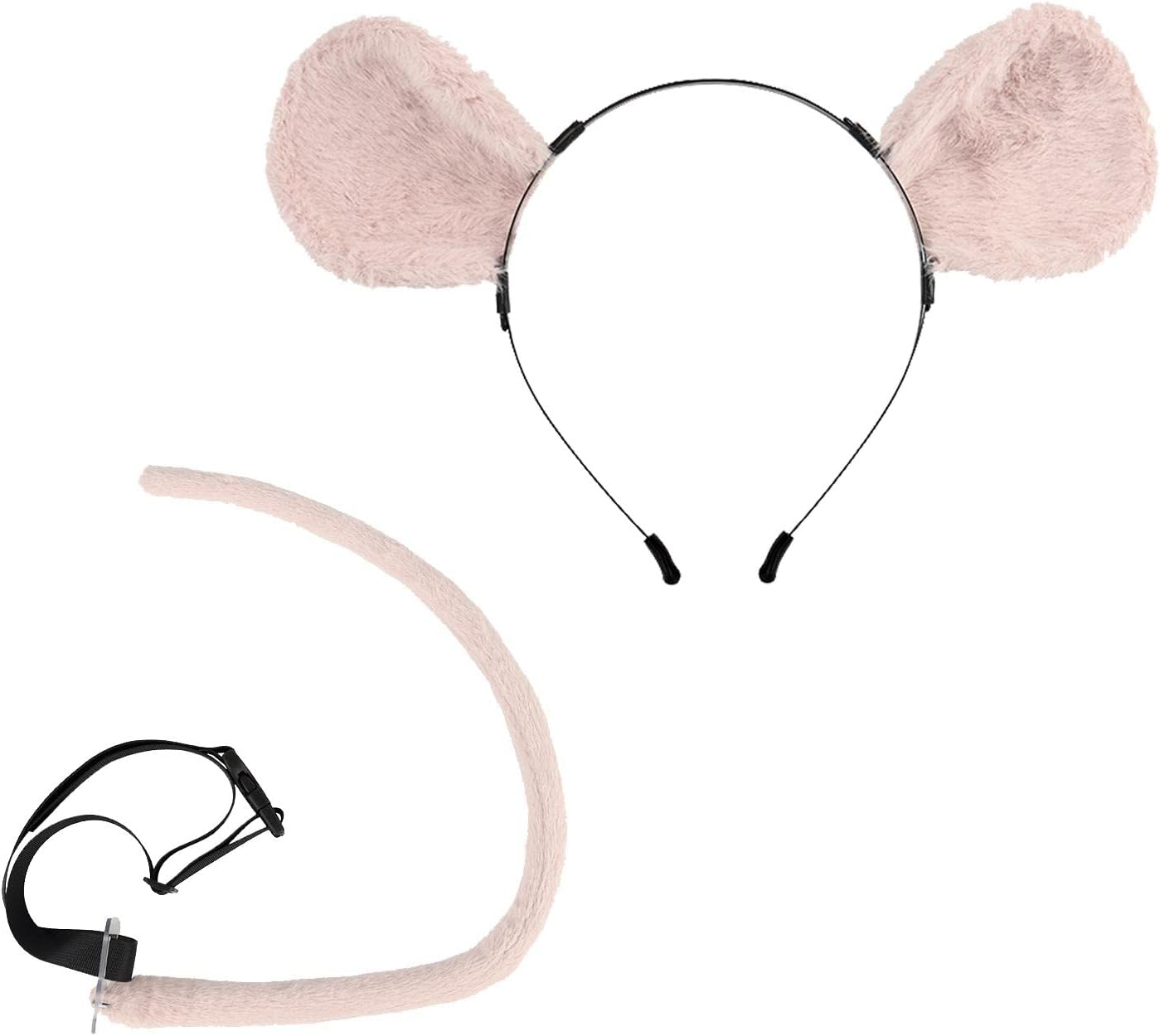 2 Pieces Mice Costume Set Mice Ears Headband and Tail Party Decoration Plush Hair Hoop Headwear Hair Accessories for Role Play Masquerade, Pink image number 6