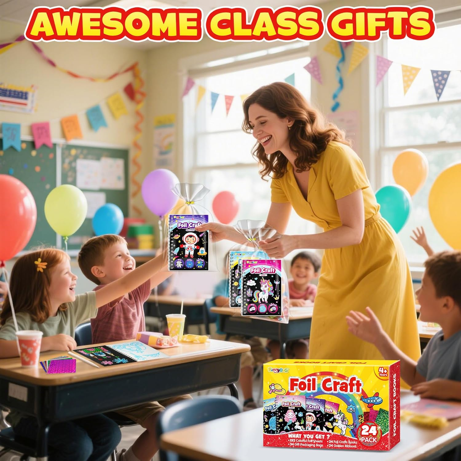 FUNNYB&G Foil Art Party Favors for Kids - 24 Pack Foil Art Goodie Bag Items Loot Bags Fillers, Kids Toys for Birthday Party Favors Classroom Prizes Return Gifts Bulk, Mini Coloring Books Crafts image number 5