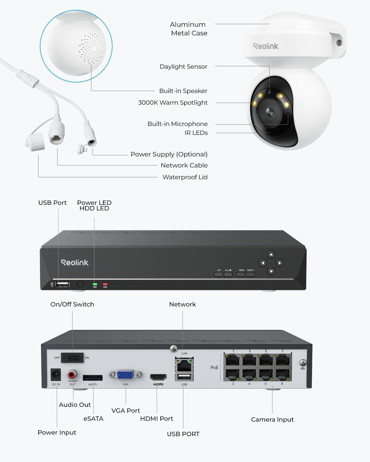 Reolink 4K Security Camera System with PT Auto-Tracking, 355&deg;Pan 50&deg;Tilt, 4K Poe Cameras Home Surveillance Wired Outdoor, Smart AI Detection, Spotlights & 2-Way Talk, 8CH NVR 2TB HDD, RLK8-800PT4 image number 6