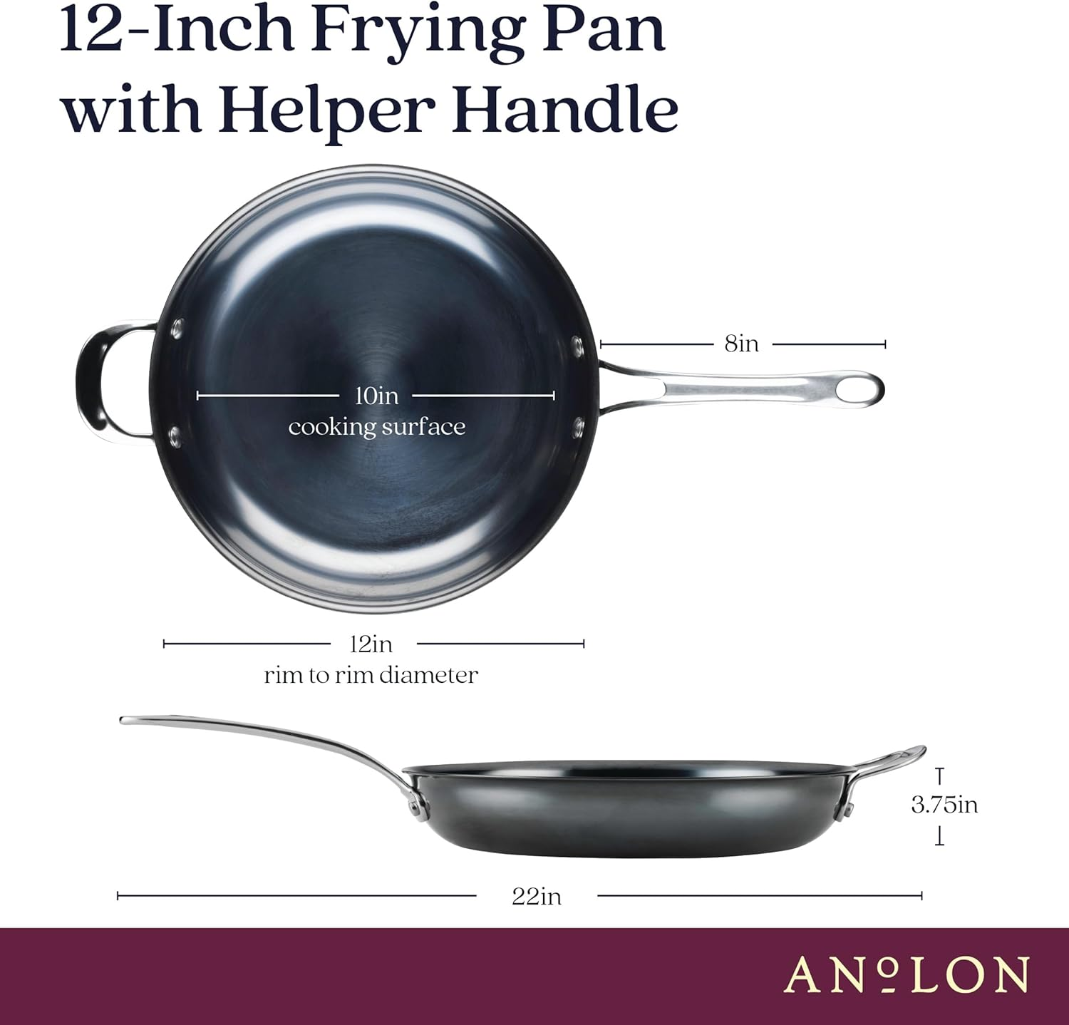 Anolon N2 Carbon Steel Frying Pan 30Cm, Nonstick Skillet for High Heat Cooking, Induction Compatible, Rust Resistant, Oven Safe to 400 C, Lightweight Carbon Steel Pan, Black image number 1