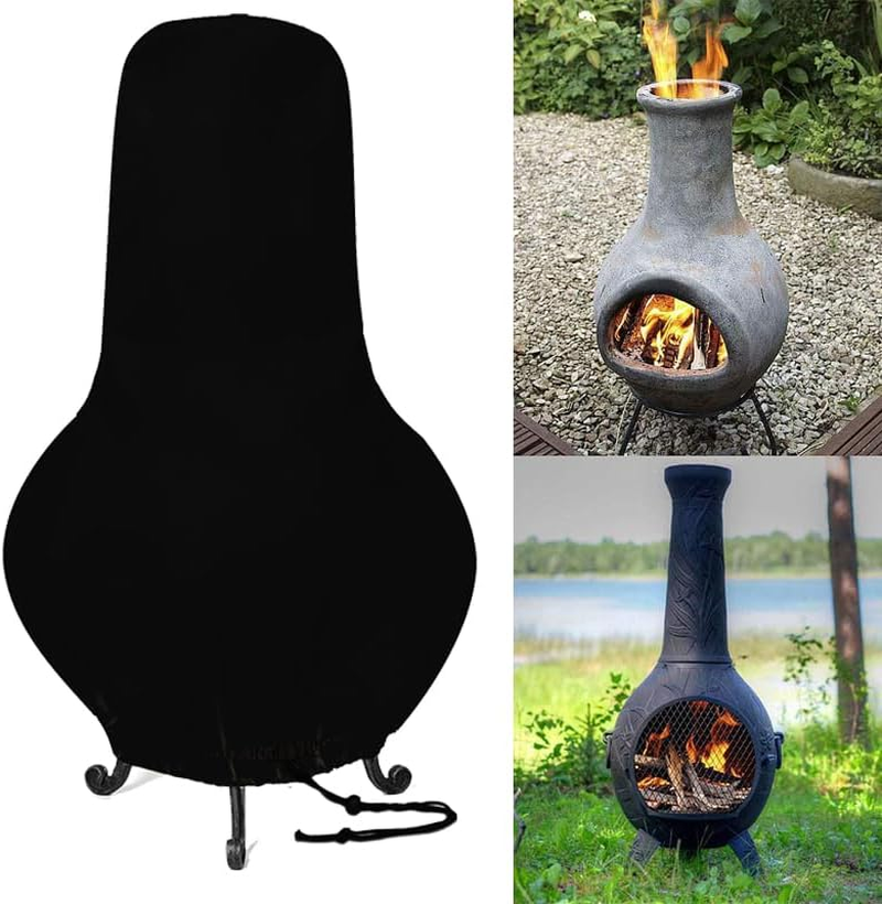 LARGE SIZE Outdoor Chimney Protective Cover Patio Furniture Covers, Patio Chiminea Caps, Protective Chiminea Covers, Weather Resistant Fire Pit Heater Cover (Black, 59X31X12Inch) image number 3