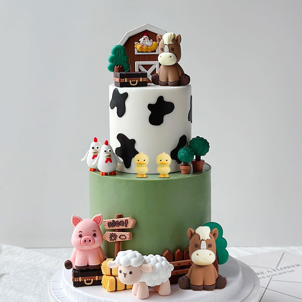 5Pcs Farm Animal Birthday Cake Decoration 3D Cartoon Farm Animal Cake Topper Sheep Cow Pig Duck Chicken Cake Decoration Cake Topper Cupcake Topper Picks for Baby Shower Kids Birthday Party image number 1