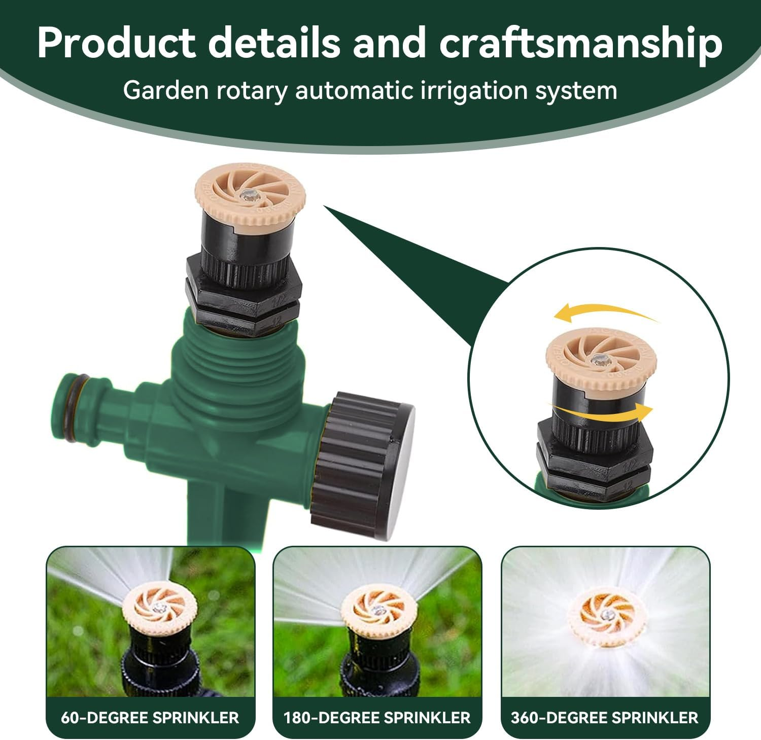 3 Pack Lawn Sprinkler Garden Sprinklers Automatic 360&deg; Rotating Adjustable Watering System for Yard Garden Lawn Large Coverage Area (Connector NOT Included)