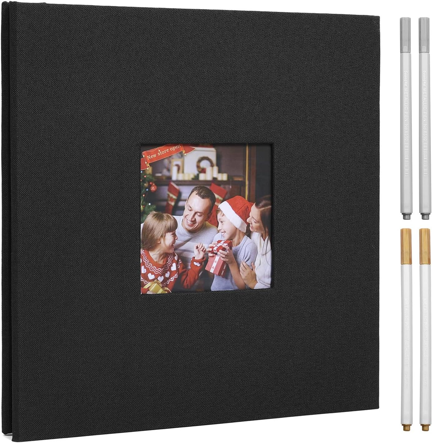 80 Pages Photo Album Self Adhesive, Diy Linen Scrapbook Album for 4&times;6 5&times;7 8&times;10 Inch Diy Scrapbook with 4 Metal Pens for Baby'S Growth Record, Wedding Scrapbook, Graduation Guestbook, Etc.(Black)