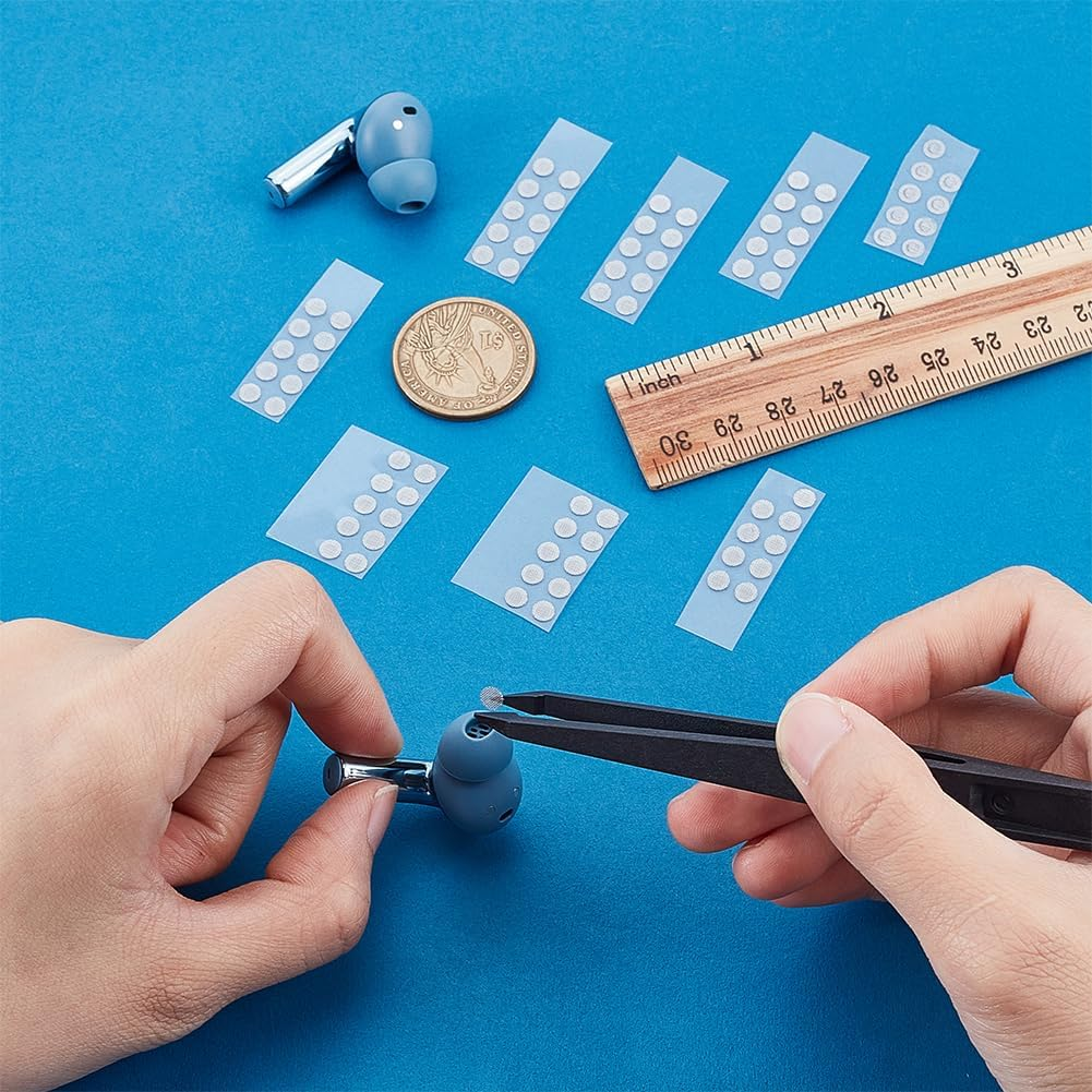 OLYCRAFT 80Pcs 4Mm Earbuds Filters Earphone Filter Mesh Silver Earphone Protective Filters Nylon Screen Earbud Filters with 1Pc Anti-Static Beading Tweezer for In-Ear Headphone Mesh Replacement image number 3