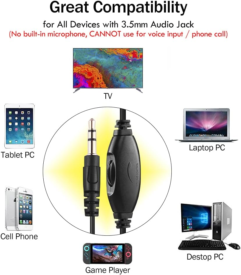 Extra Long Cord Headphones for TV & PC with Volume Control, 18 Feet / 5.5M Extension Spring Coiled Cord, Universal 3.5Mm AUX Audio, Wired over Ear Stereo Headset, CGS-W6 image number 2