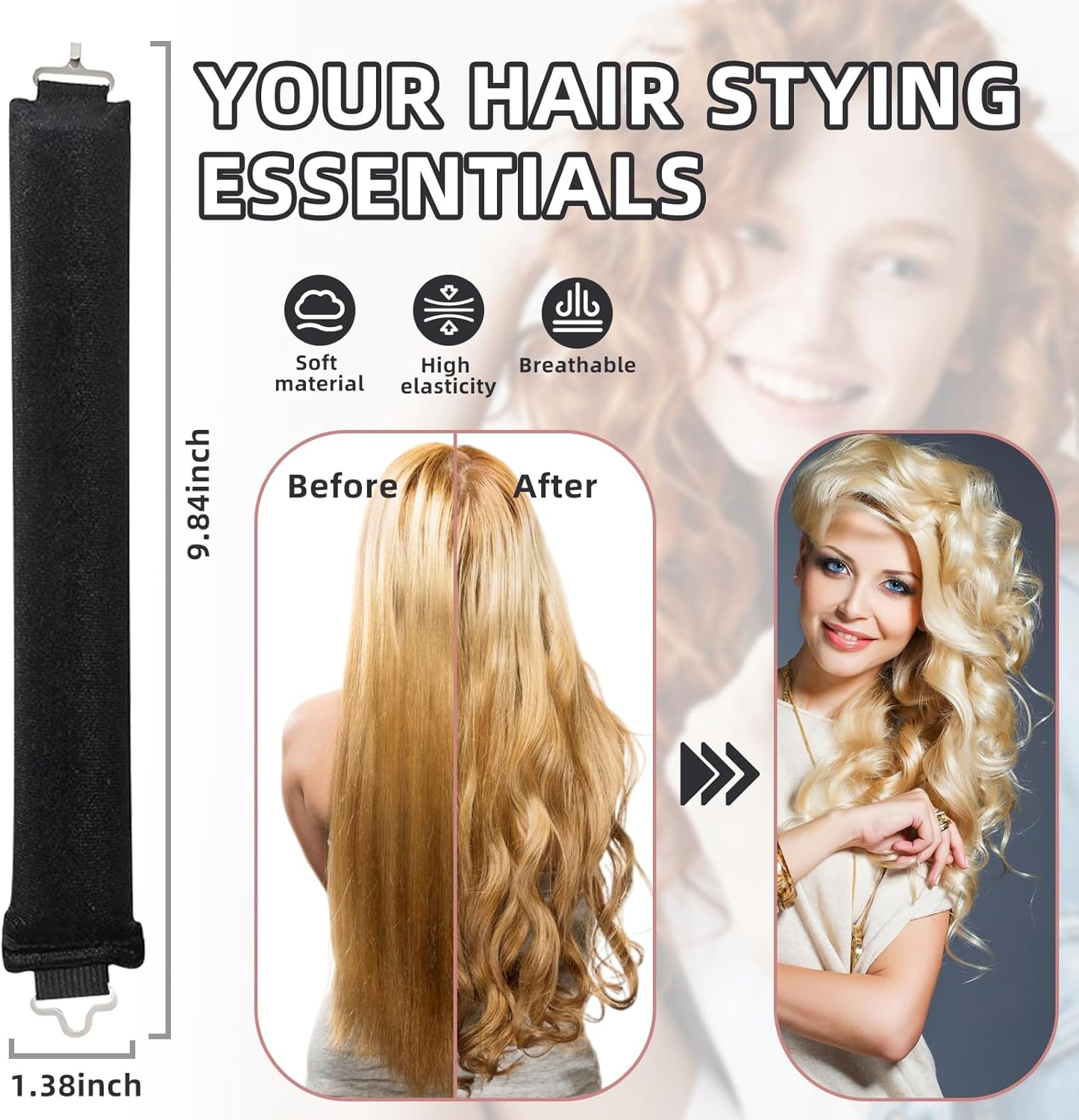 Overnight Curlers, 3 Pieces Soft Velvet Heatless Curls Band, Hair Curler No Heat, Overnight Curls, Curls without Heat for Long Short Hair, Straight or Curly Hair (Black) image number 6