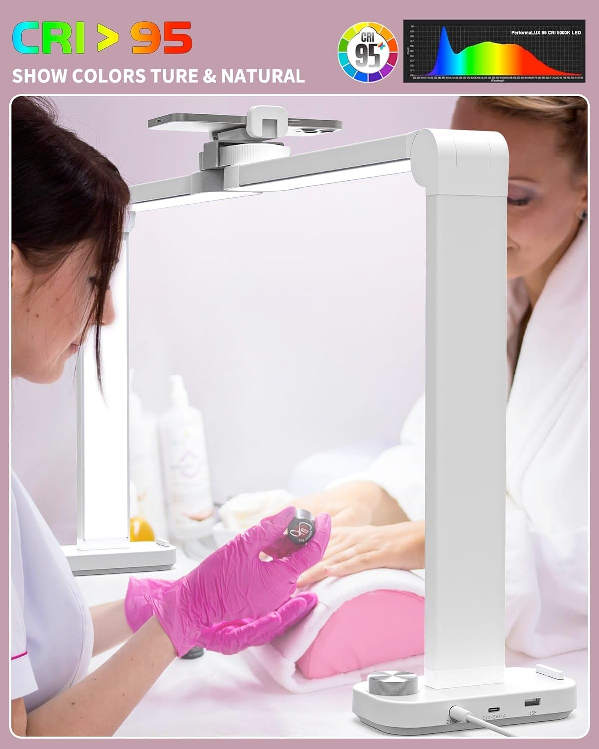 Foldable Nail Lamp for Desk Large Wide Half Moon Light with with 3 Modes 3000-6500K LED - No Glare Craft Desk Light for Manicure Lash Task for Esthetician 33.5''