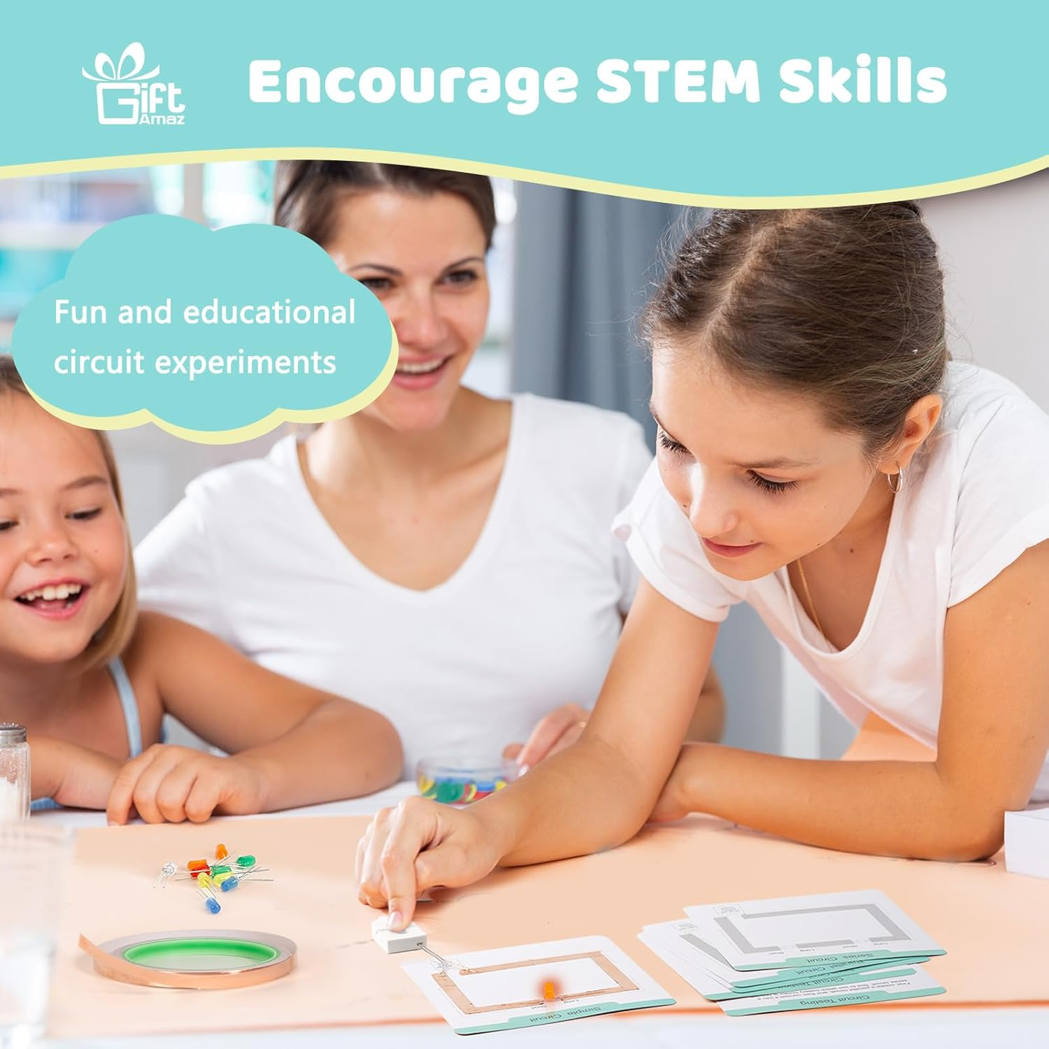 Giftamaz Paper Circuits Kit for Kids, STEM Electric Circuit Kit, Child-Friendly Paper Circuit Board, Led Light Diodes, Copper Foil Tape, Educational STEM Toys Science Experiments Kit for Kids 8-12 image number 4