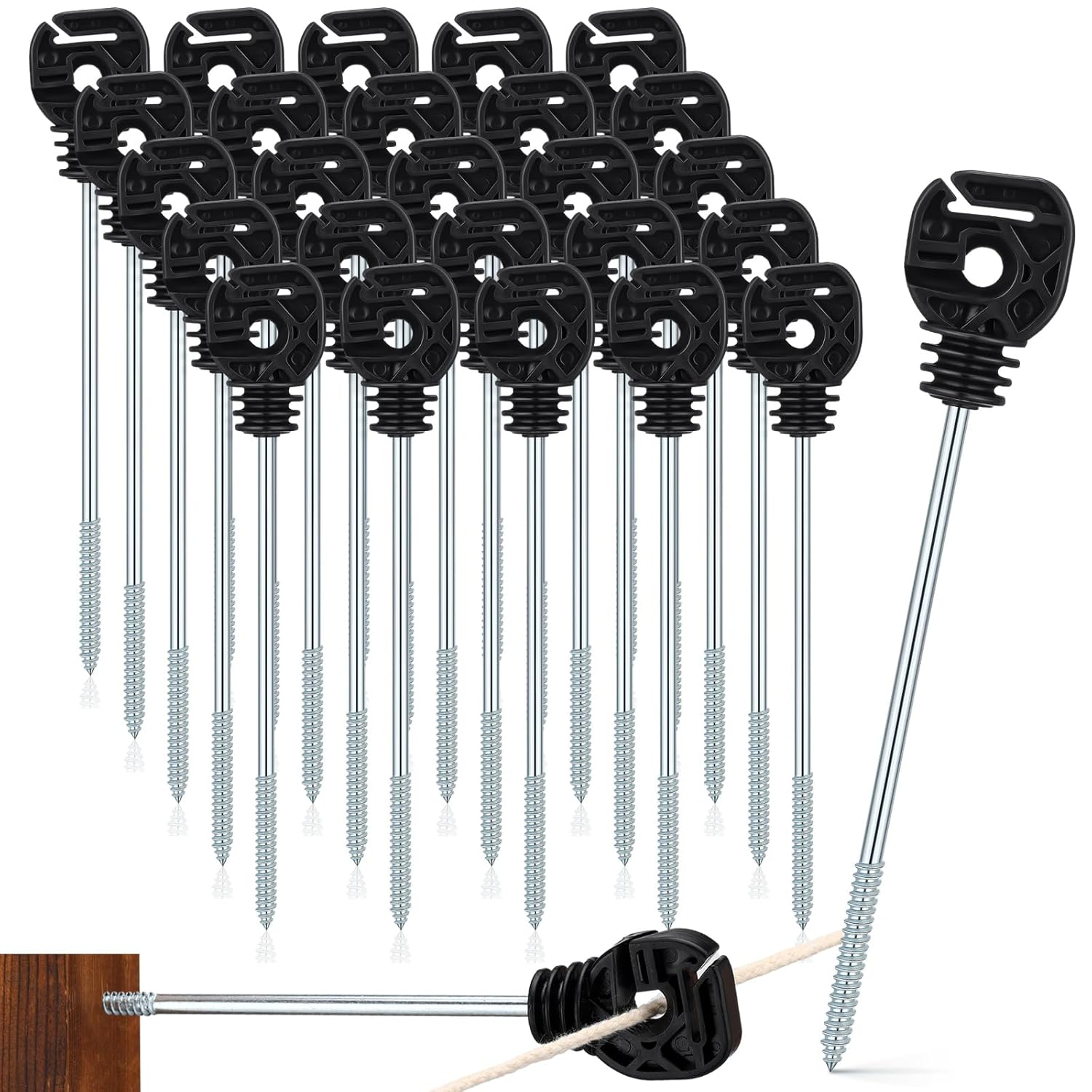 Tandefio 25 Pcs Electric Fence Wire Insulator Stand off Screw in Insulator Black Fence Post Insulator Long Arm Wood Post Insulator for Tape Rope Electric Wire Animal Agricultural Garden image number 2