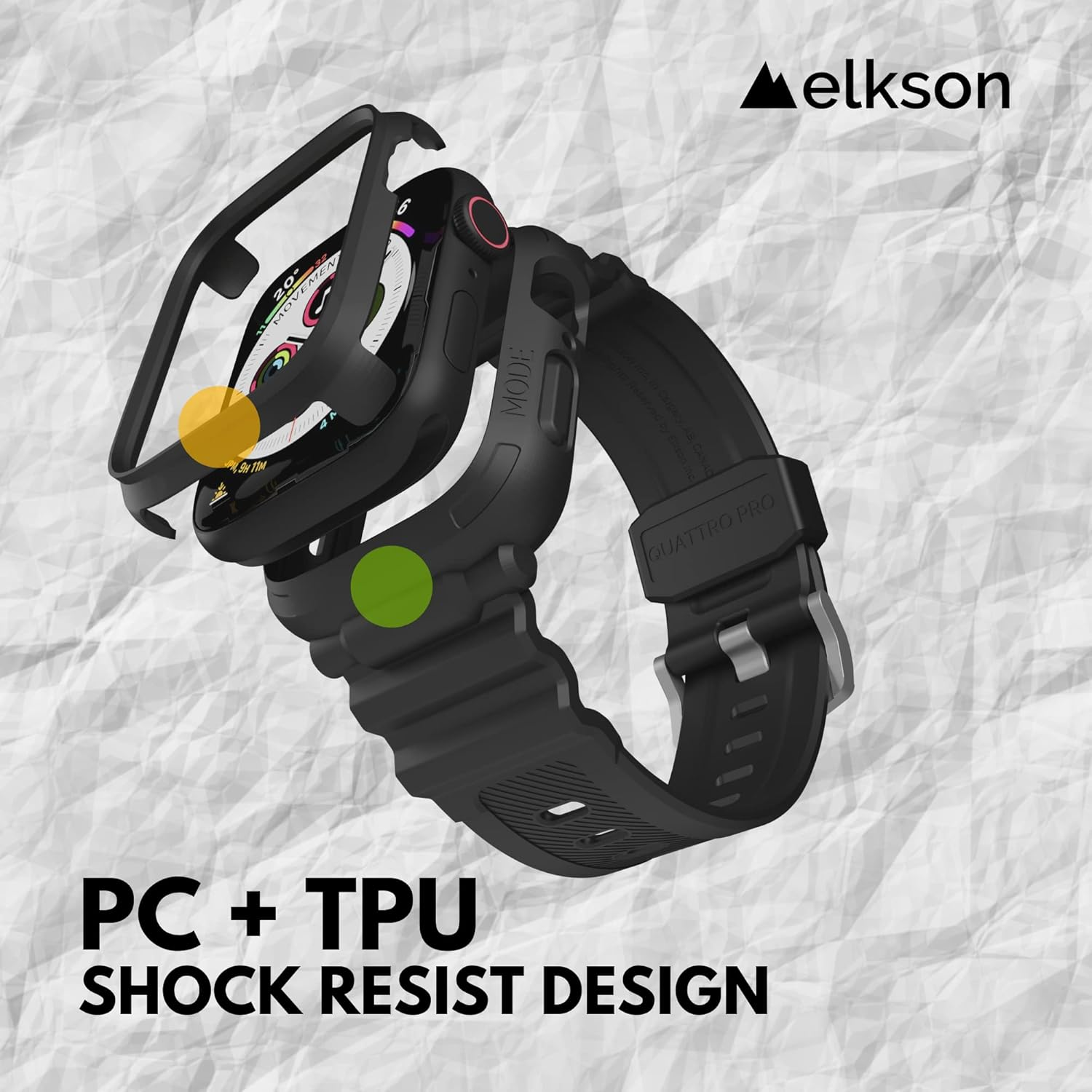 Elkson Compatible with Apple Watch Series 7 54Mm 6 SE 5 4 Bumper Case Band 44Mm Iwatch Quattro Pro Series Fall Protection Durable Military Grade Protective TPU Mud Shock Proof Resist Men Black image number 6