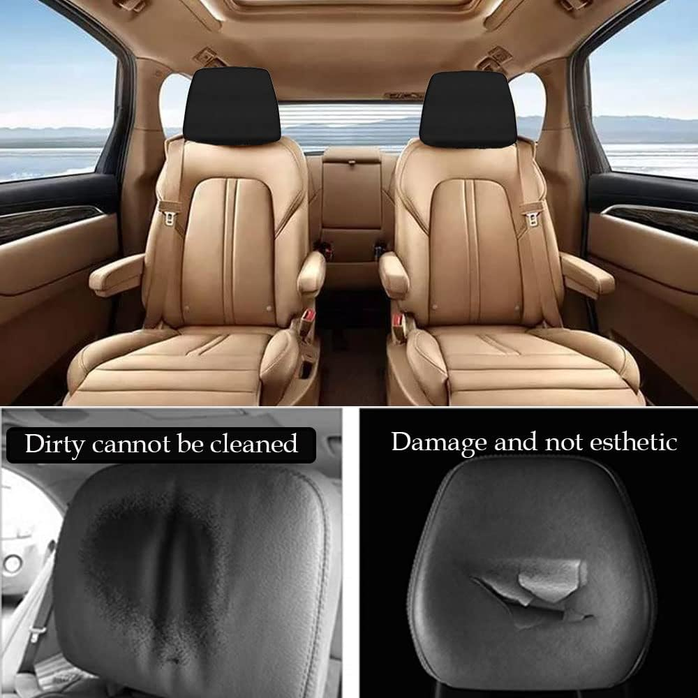 Car Seat Headrest Cover Soft Washable Dirt-Proof Car Head Rest Protector Covering Universal Fit for Most Cars Vans Trucks (Black-4Pcs) - Black-4Pcs image number 6