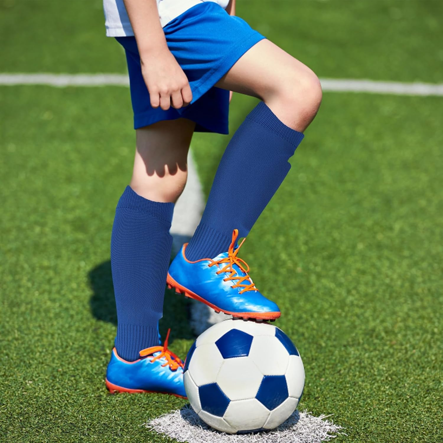 Football Shin Guards and Sleeves for Kids, Shin Pads and High Elastic Long Soccer Socks for 9-13 Years Boys Girls Children, Kids Football Socks for Football Games Leg Calf Protective Gear image number 2