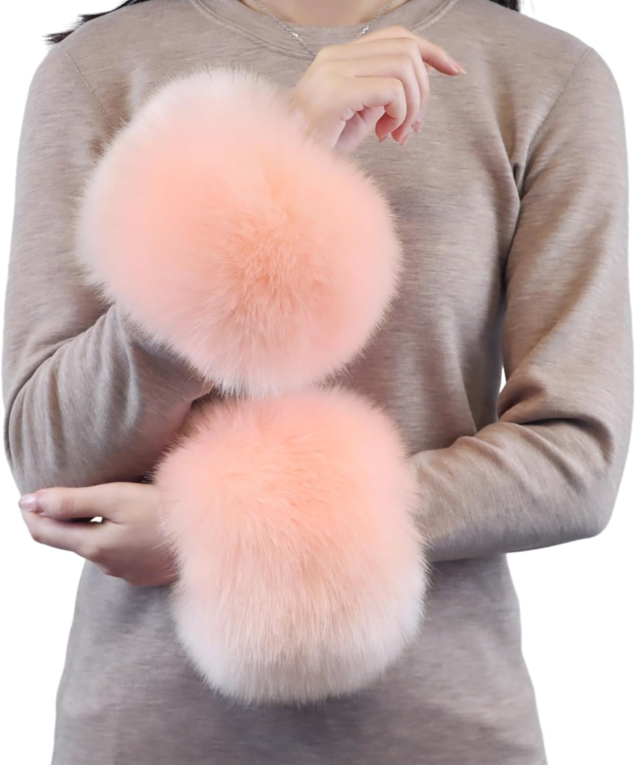 Peecabe Faux Fur Short Wrist Cuffs Women Winter Fuzzy Arm Warmers Wrist Cover Fluffy Soft - Dark Gray image number 7