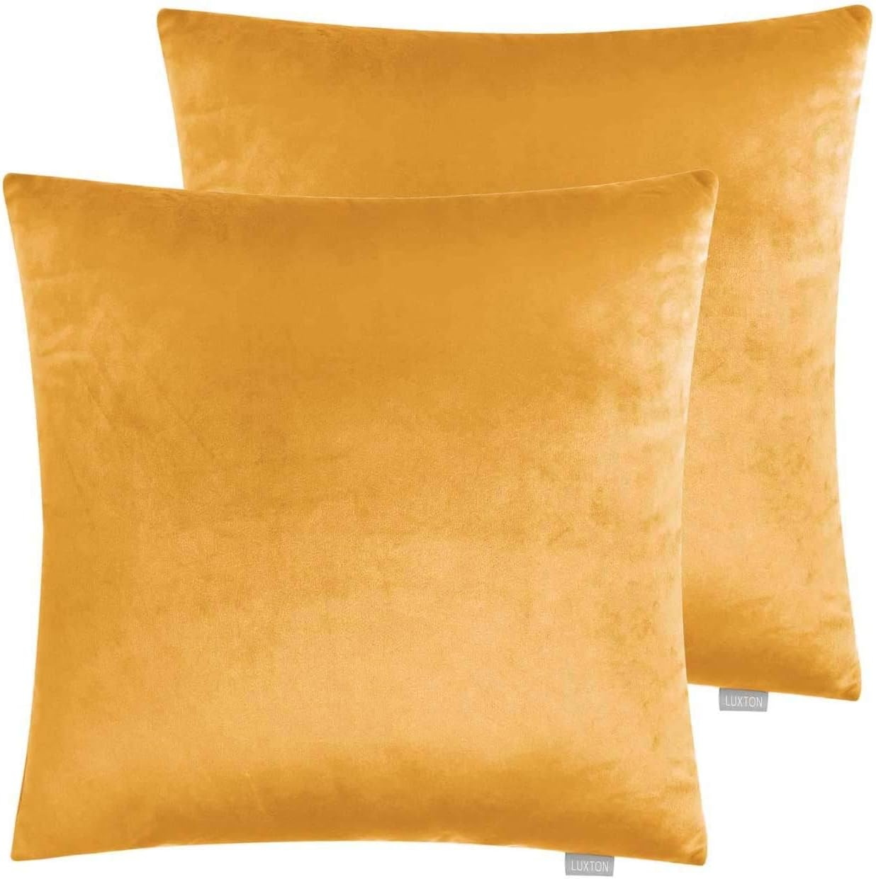 Set of 2 Luxton Velvet Square Cushion Covers Orange, Solid Plain Orange Decorative Throw Pillow Covers for Bedroom Lounge Sofa (45X45Cm, Orange) - Aqua Blue image number 2