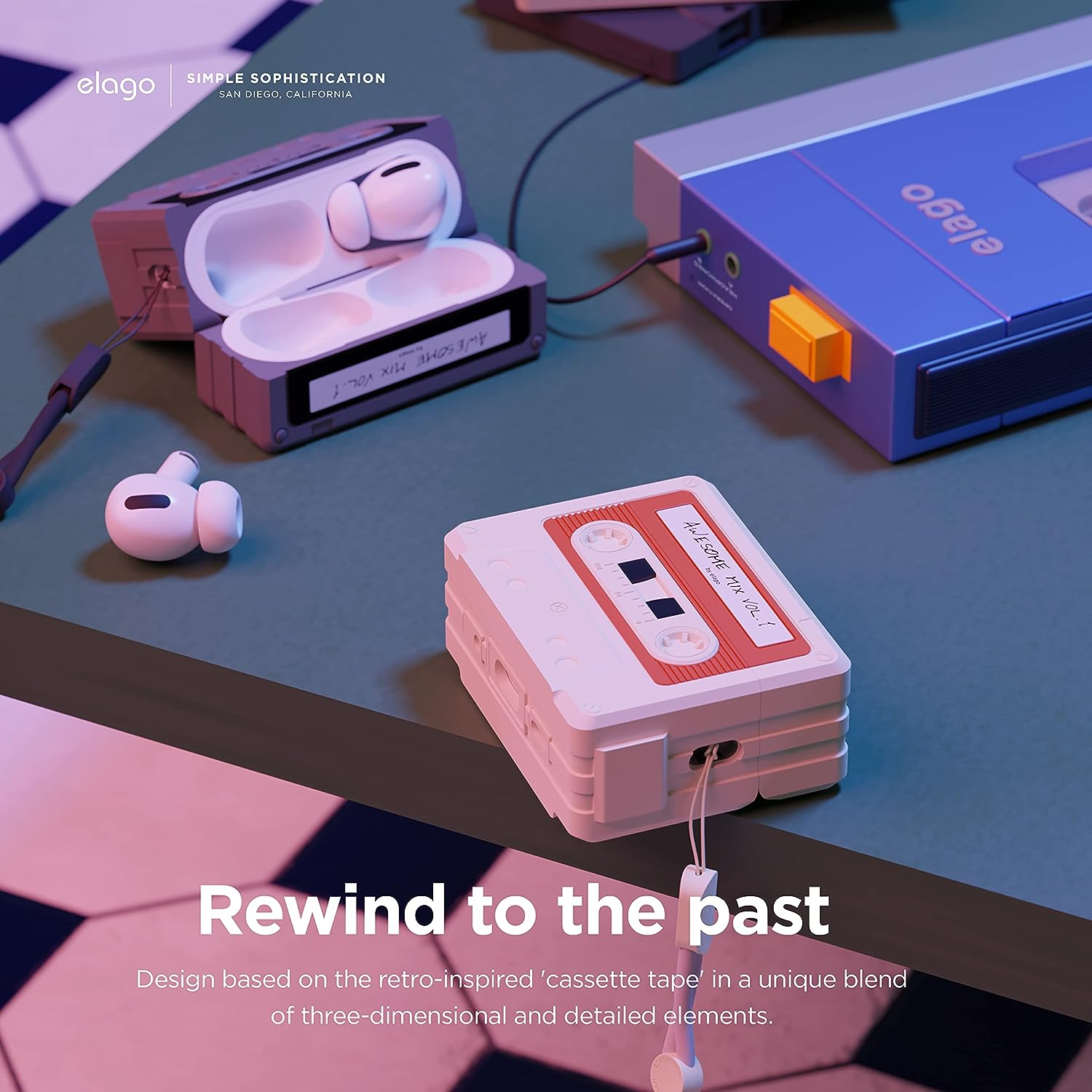 Elago Cassette Tape Case Compatible with Airpods Pro 2Nd Generation Case, Lanyard Included, Shock Resistant, Full Protection, Compatible with Airpods Pro 2 Case Cover (Black)