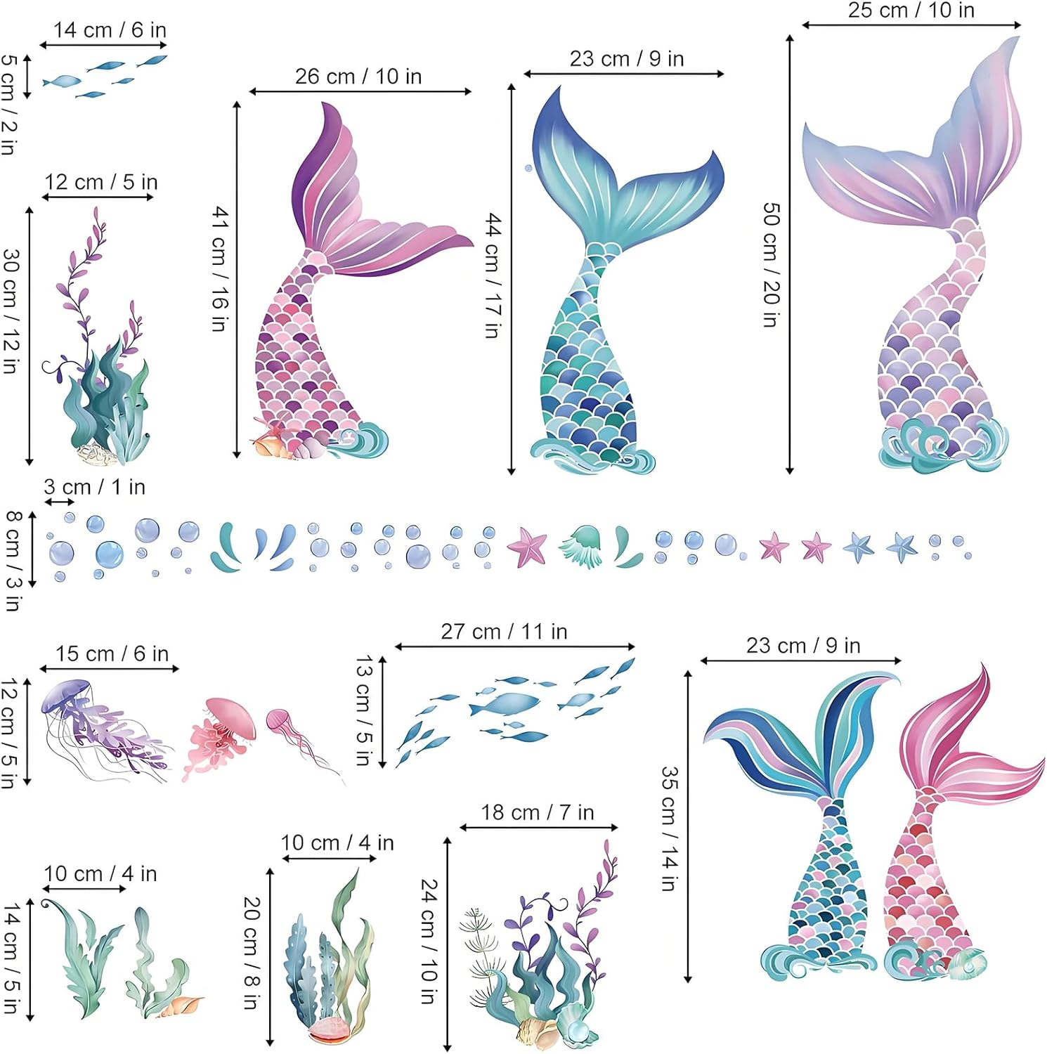 Mermaid Tail - Undersea Ocean Themed Wall Sticker for Girls Bedroom Kids Room Bathroom Daycare Room Nursery Room Decor image number 4