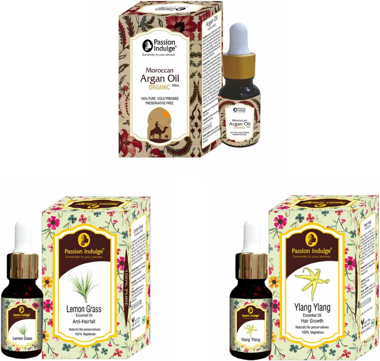 Passion Indulge Natural Hair Fall Control Kit- Argan Oil | Ylang Ylang Oil|Free Lemon Grass Oil (Each 10Ml) - Pack of 3 image number 3