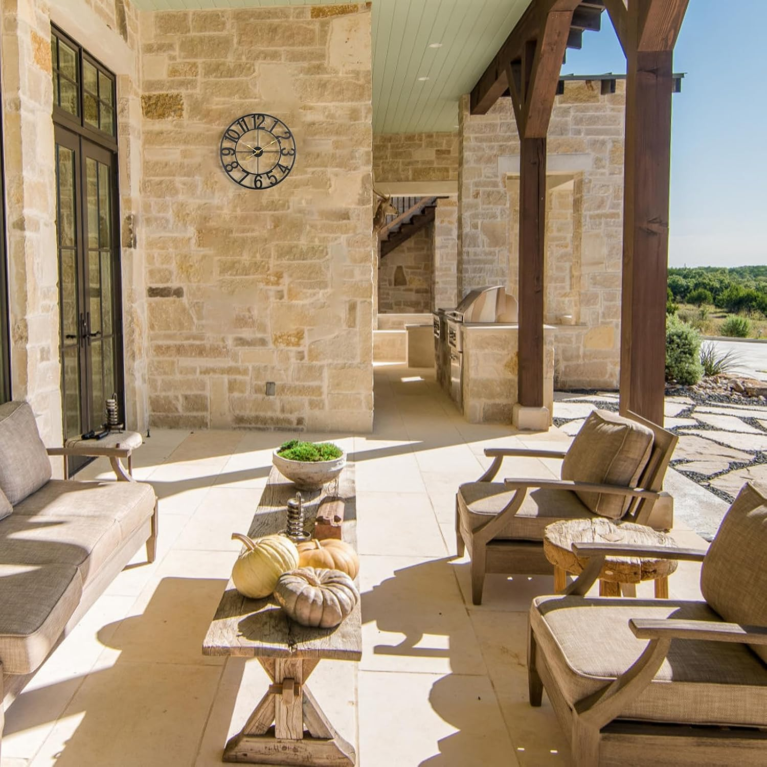 SUKYING Large Outdoor Clock, Silent Non-Ticking Battery Operated Outdoor Wall Clock, Black Modern Metal Wall Clock for Patio, Porch, Pool Area, Kitchen, Bedroom, Living Room, Farmhouse Decor - 16 Inch image number 4