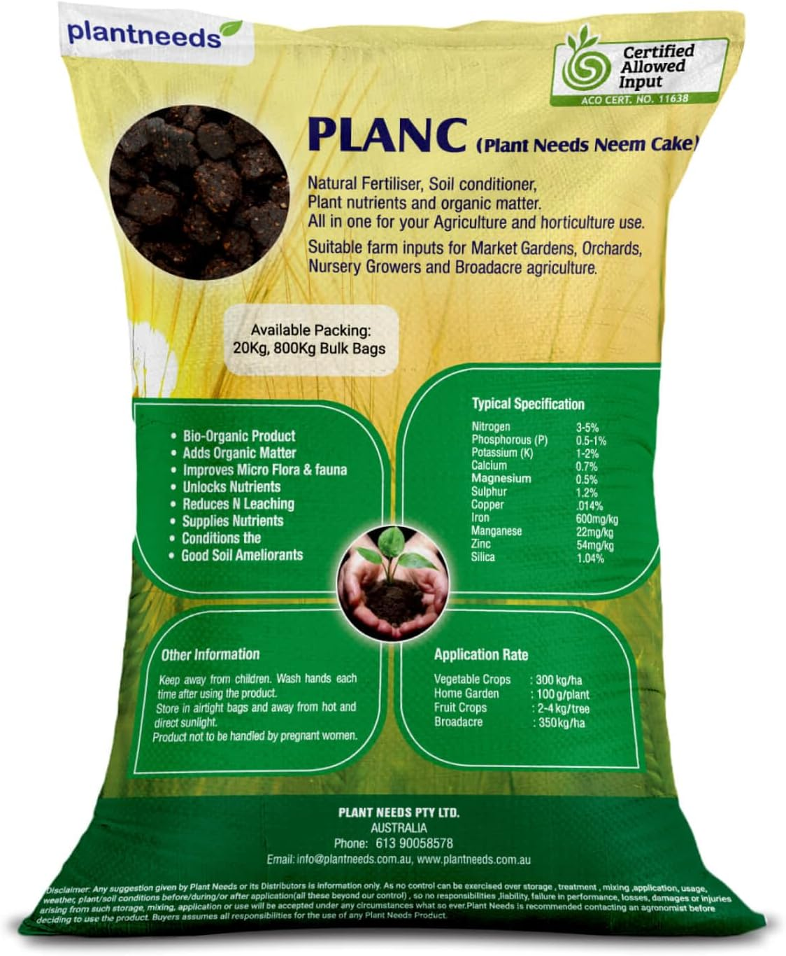 Plant Needs Neem Cake 20 Kg I 100% Organic Neem Cake I Australian Certified Organic I USDA OMRI Registered I Organic Soil Conditioner and Ameliorate (Powder) image number 5