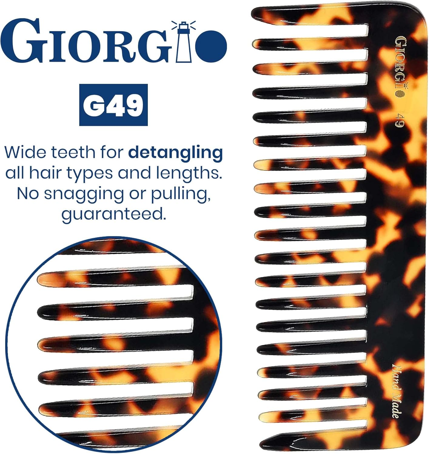 Giorgio G49 Yellow Tokio, Large Hair Detangling Comb, Wide Teeth for Thick Curly Wavy Hair, Detangler Comb for Wet and Dry, Handmade of Quality Cellulose, Saw-Cut, Hand Polished image number 2