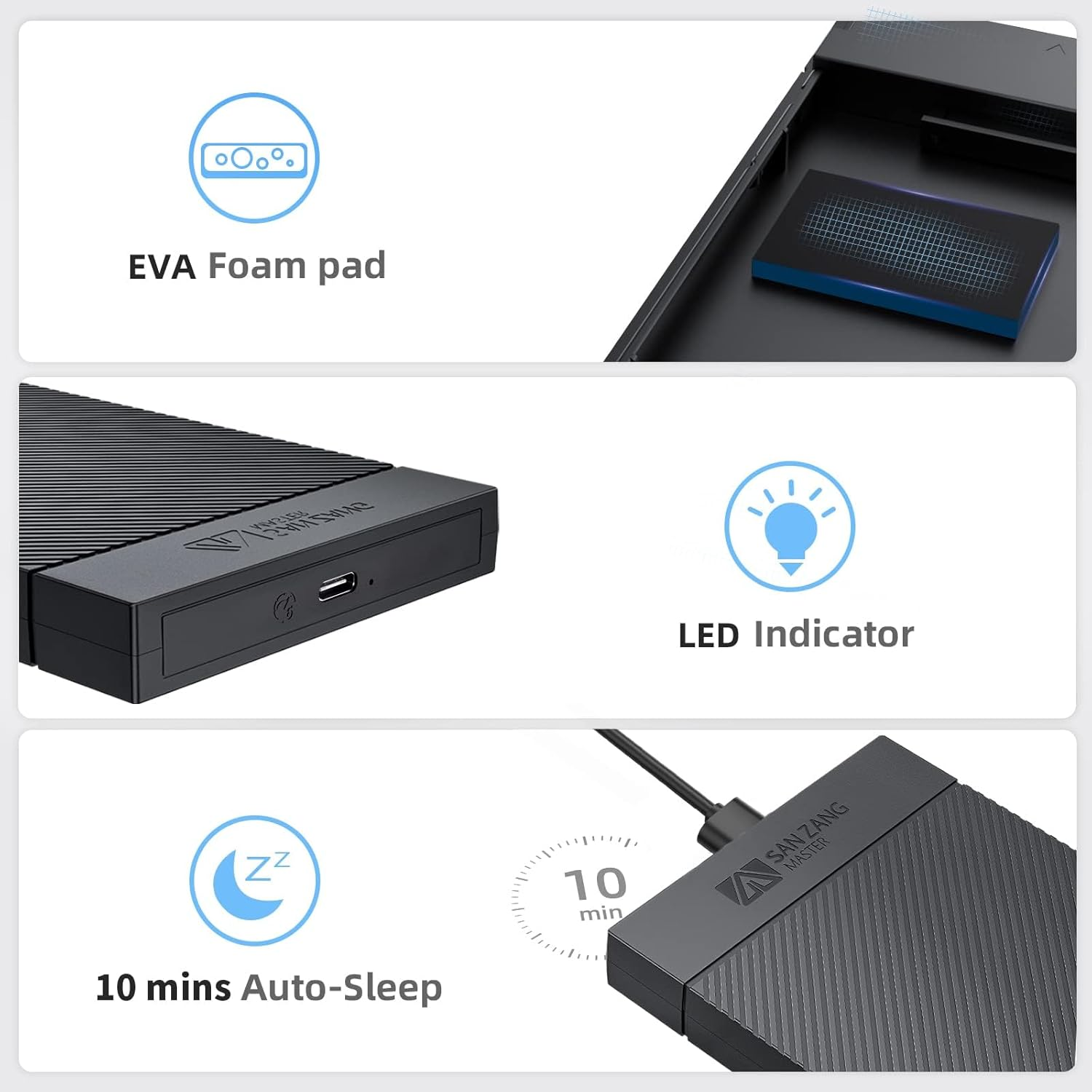 2.5 Inch Hard Drive Enclosure, SANZANG Tool-Free USB 3.0 Hard Drive Enclosure, Support UASP, for 2.5 Inch SATA SSD and Hard Drive with 9.5Mm 7Mm Height, USB C to a Cable image number 6