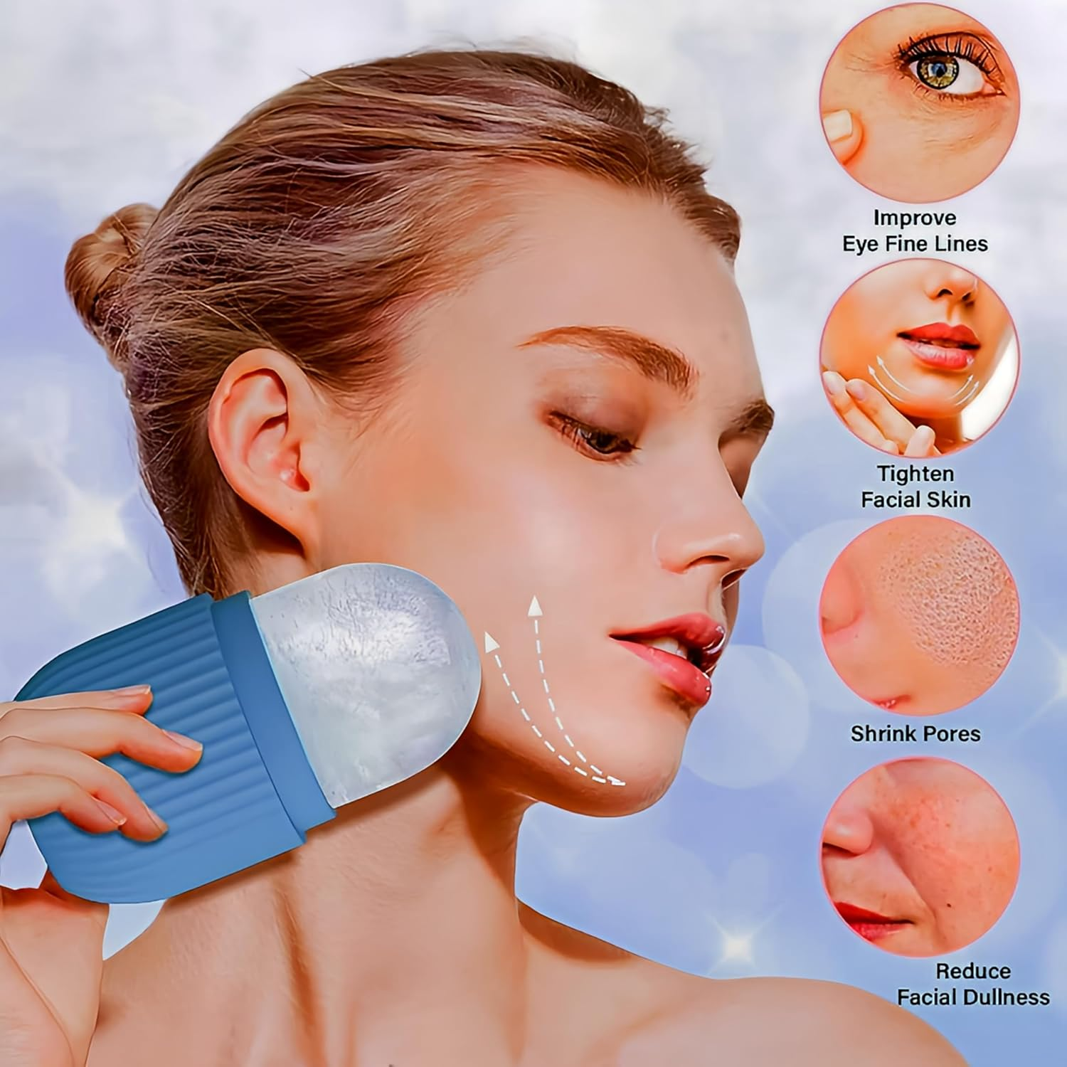 Tisko Ice Cube Roller Massager for Face, Eyes and Neck Naturally Conditioning and Skin Care,De-Puff Eye Bags,Reduce Migraine Pain,Reusable Massage Silicone Ice Mold (Blue) image number 2