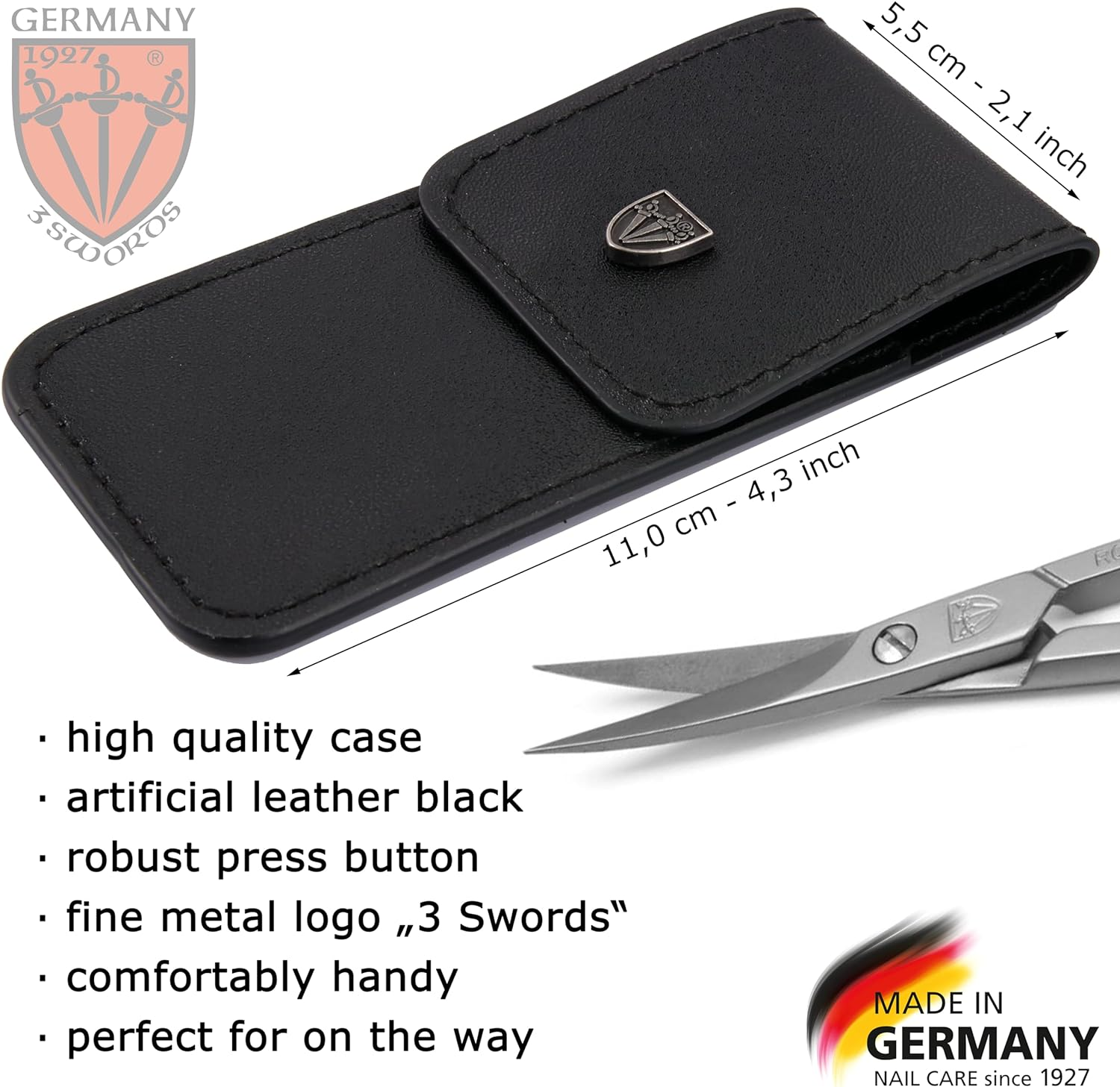 3 Swords Germany - Brand Quality STAINLESS STEEL INOX CURVED CUTICLE SCISSORS (1 PIECE) with Case for Manicure Pedicure - Nail Care by 3 Swords - Made in Solingen Germany image number 3