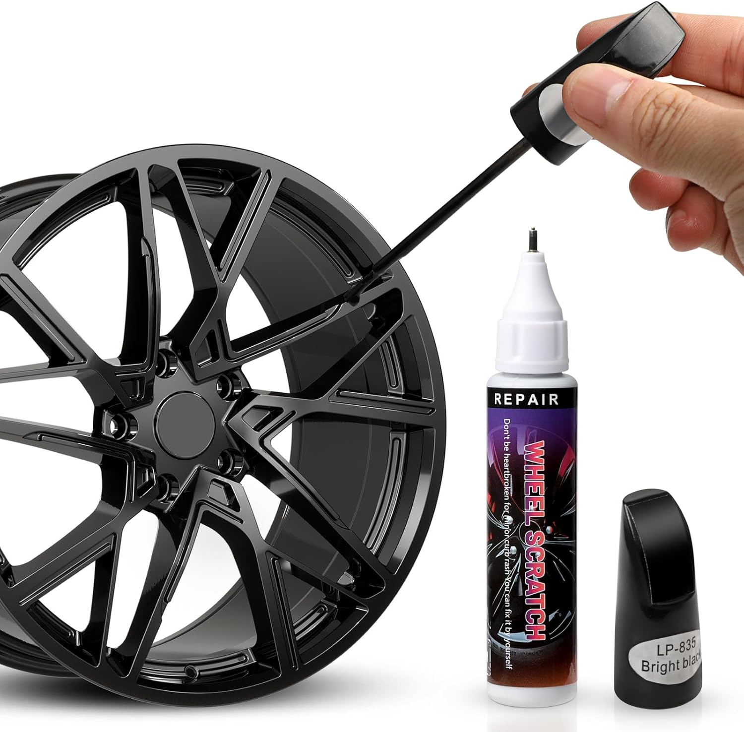 Gloss Black Car Rim Touch up Paint, Quick and Easy Wheel Scratch Repair, Car Wheel Scratch Repair Touch up Paint Pen, Universal Color Black Wheel Paint