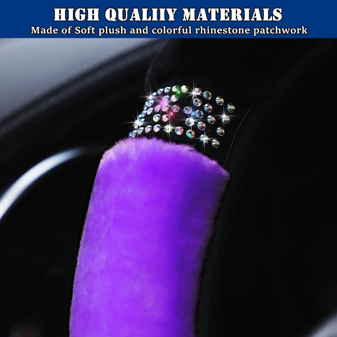 Car Steering Wheel Cover, 15 Inch Colorful Rhinestones Fluffy Steering Wheel Cover for Most Cars, Sparkly Crystal Diamond Steering Wheel Protector for Women Girls,Purple image number 4
