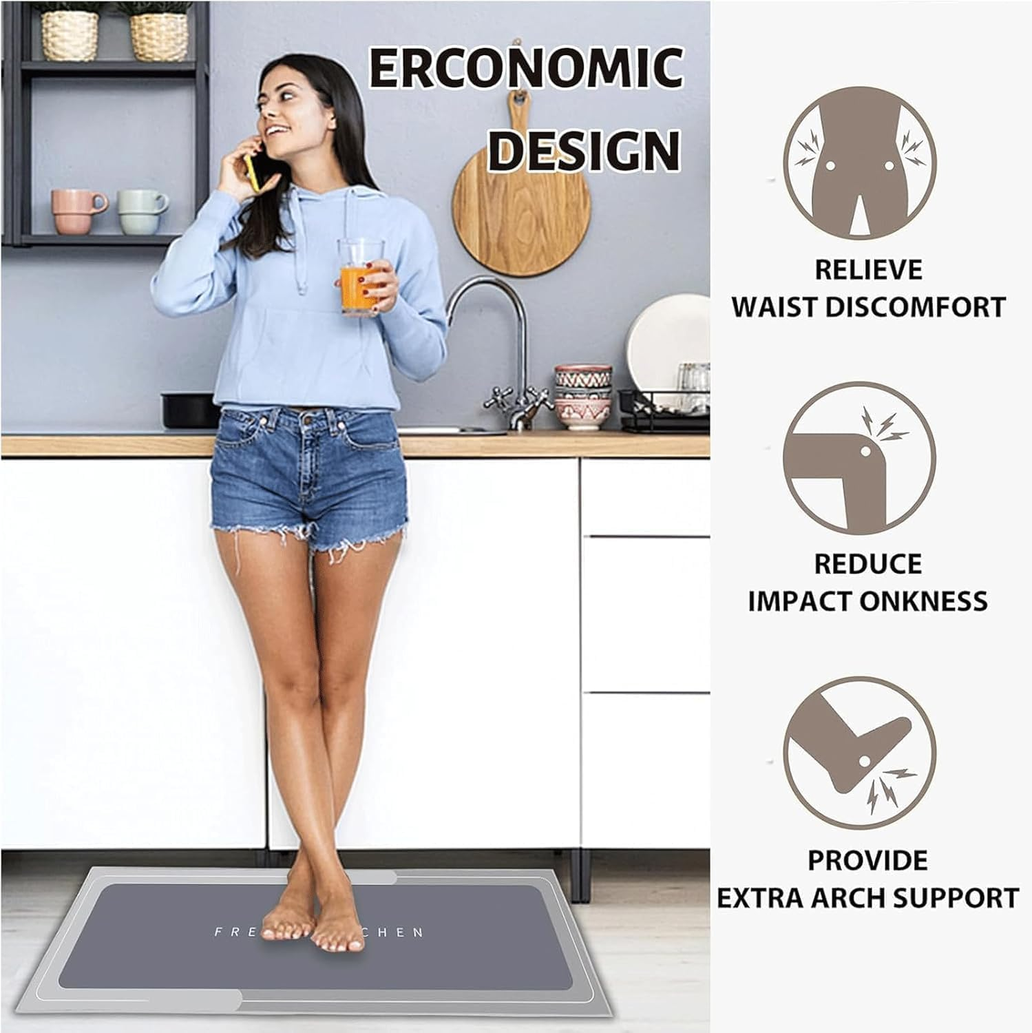 Kitchen Rug Set 2 Piece Non Slip and anti Fatigue Kitchen Mat, Washable Mats and Rugs for Kitchen,Hallway Runner Set, Dining Room, Entryway and Home Decoration Office image number 6