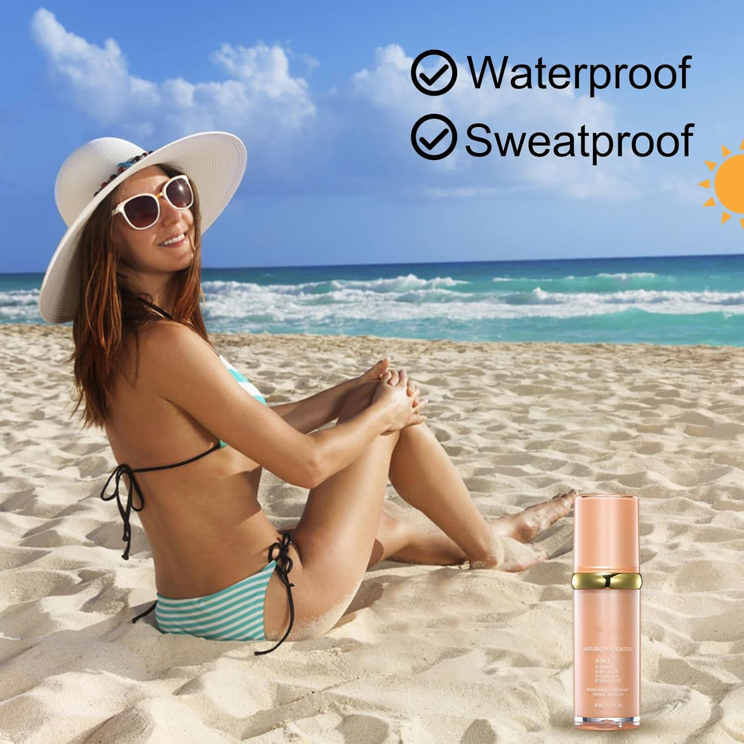 4 in 1 Coverage Foundation, True Match Cosmetics, Color Changing Foundation Liquid, Waterproof, Moisturizing, Hydrating, Evening, Lightweight Longwear Makeup for Women