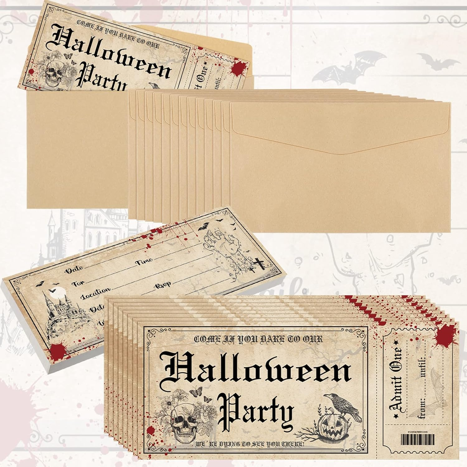 60 Pcs Halloween Party Invitations with Envelopes Ticket Scary Halloween Party Invitations Halloween Baby Shower Invitations Horror Birthday Invitations Party Invitation Cards (Pumpkin Style) image number 6