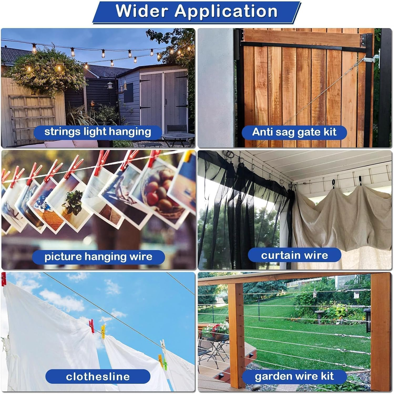 Tootaci 1/8 Stainless Steel Cable for Deck Railing, 30M/3Mm Steel Wire Rope Heavy Duty with M6 Turnbuckle for Cables Wire, 7&times;7 Strands Aircraft Cable for Shade Sail, Clothesline, anti Sag Gate Kit image number 5