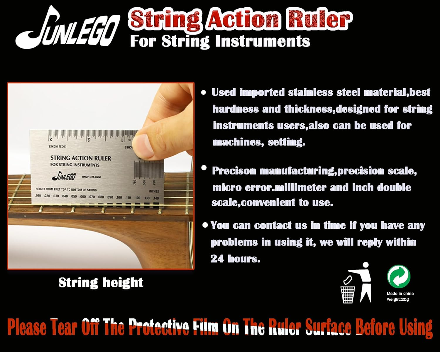 Guitar Action Gauge Ruler, String Height Gauge for Guitar image number 5