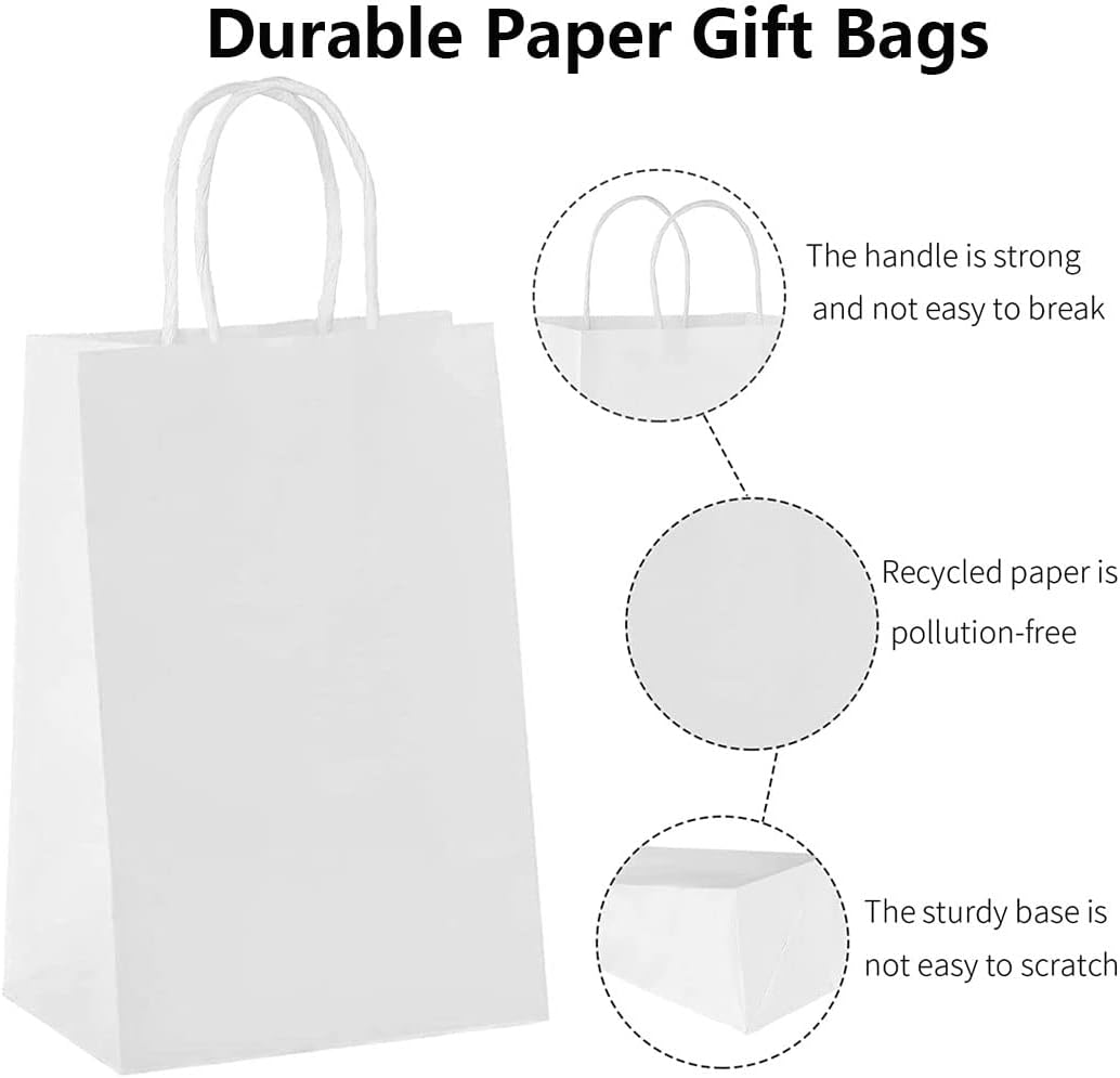 Idopick 40Pcs Kraft Paper Bags with Handles, White, 15 X 8 X 21Cm, Perfect for Business, Shopping, Retail, Party, Favor, Merchandise Bags (White) image number 6