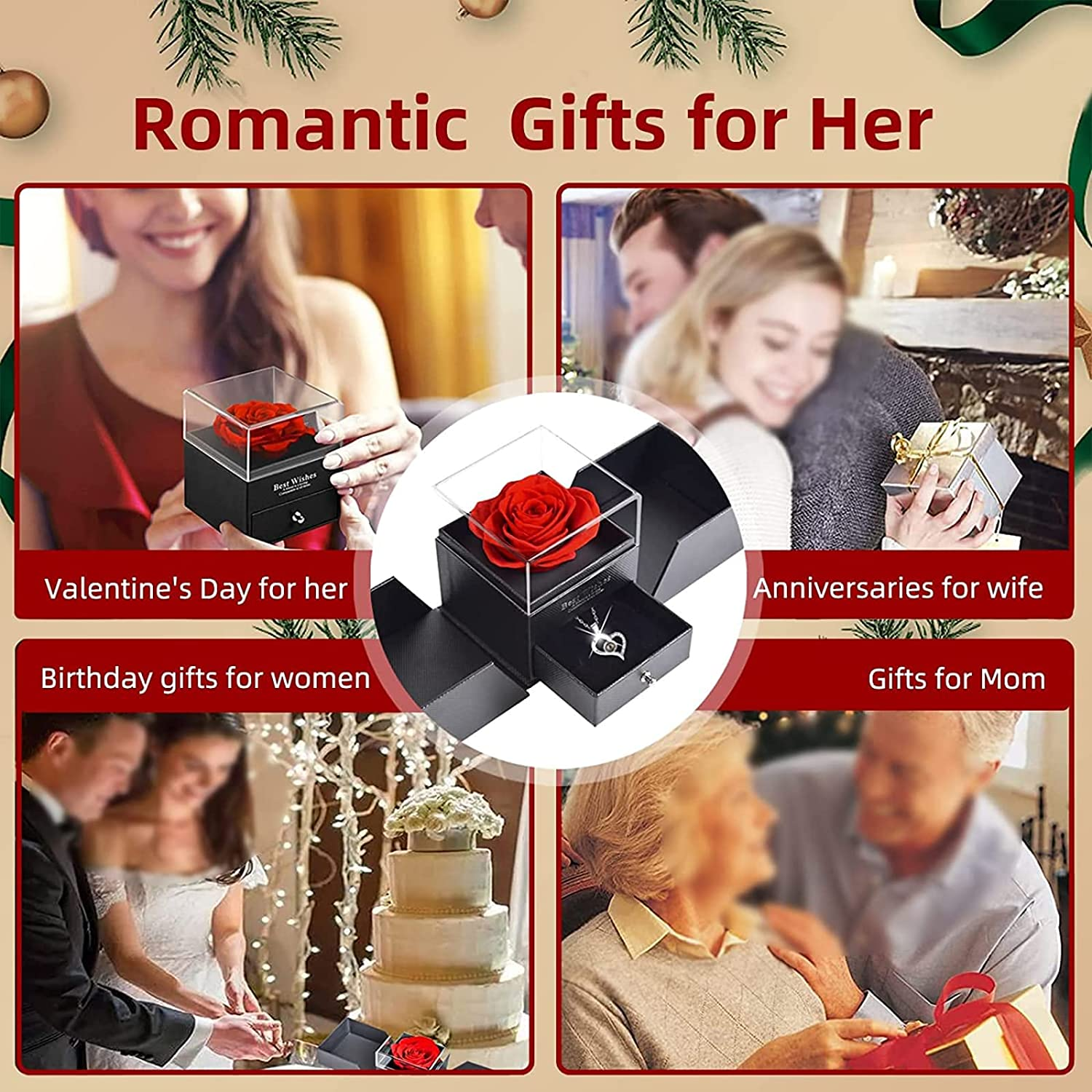 TOJUNE Preserved Real Eternal Rose with I Love You Necklace 100 Languages Handmade Artificial Flower for Her Mother'S Day Christmas Thanksgiving Romantic Anniversary Valentine'S Birthday Gifts (Red) image number 1