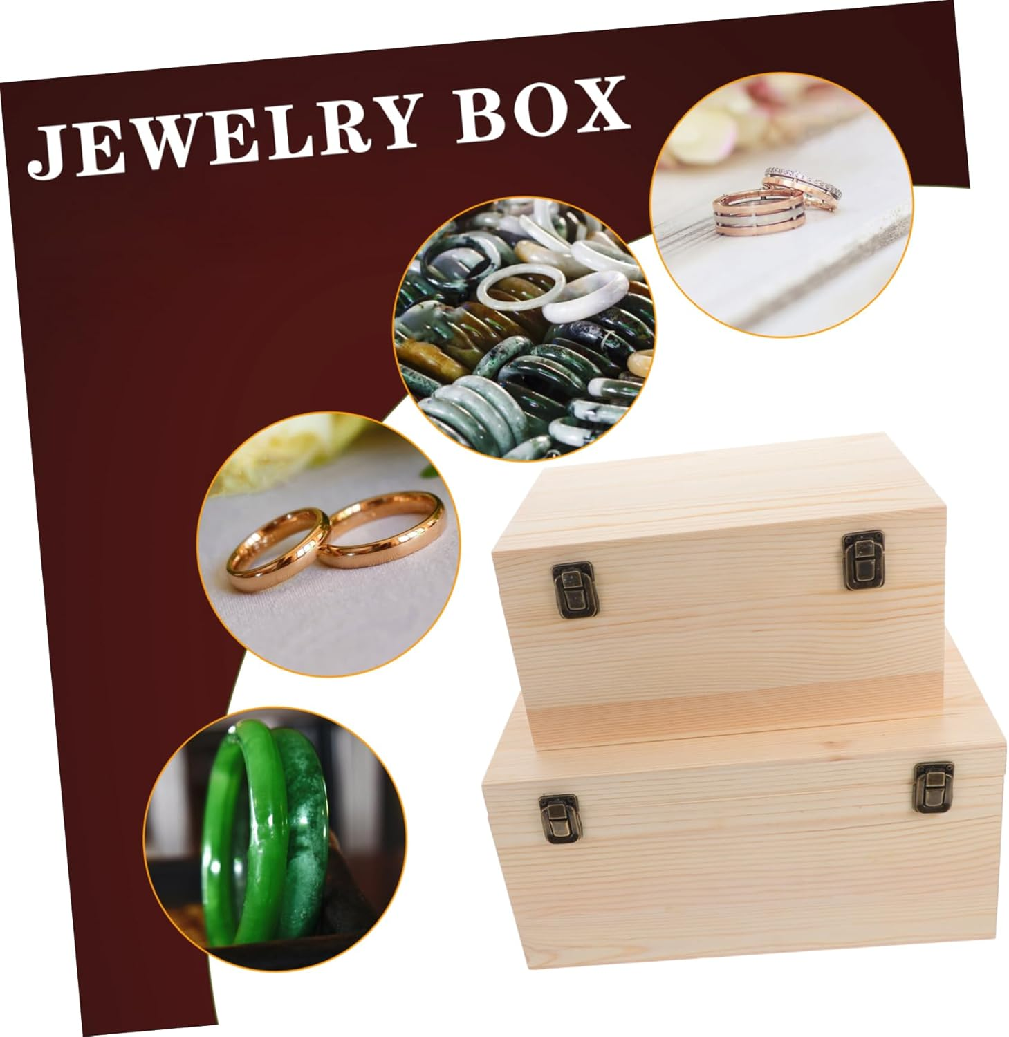 2Pcs Unfinished Wooden Box: Wooden Treasure Chest with Hinged Lid Blank Pine Keepsake Storage for DIY Projects Jewelry Keepsakes Decorations image number 1