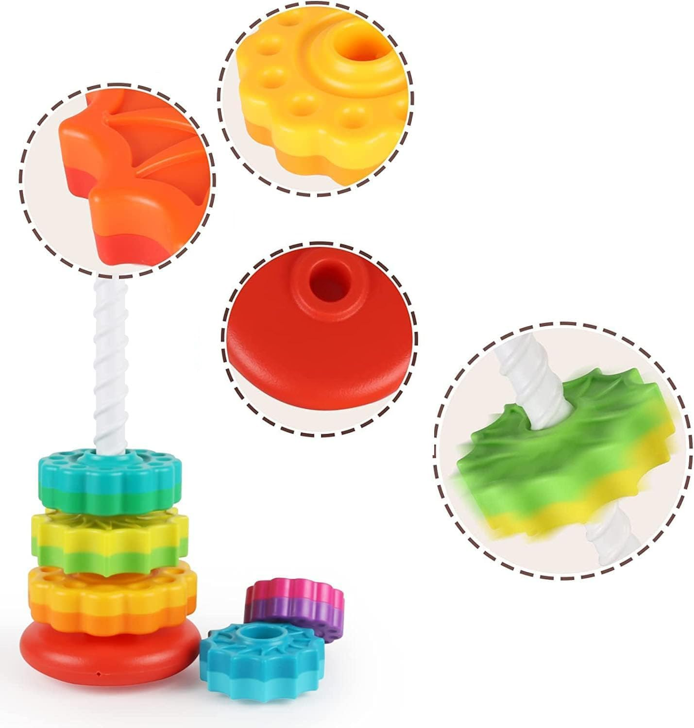 Limcryspp Rotating Rainbow Stacking Toy for Toddlers, Suitable for 1-3 Years Old, 6-12 Months Old Baby Stacking Toy, Birthday Girls and Boys, Brain Development Learning Toy image number 1