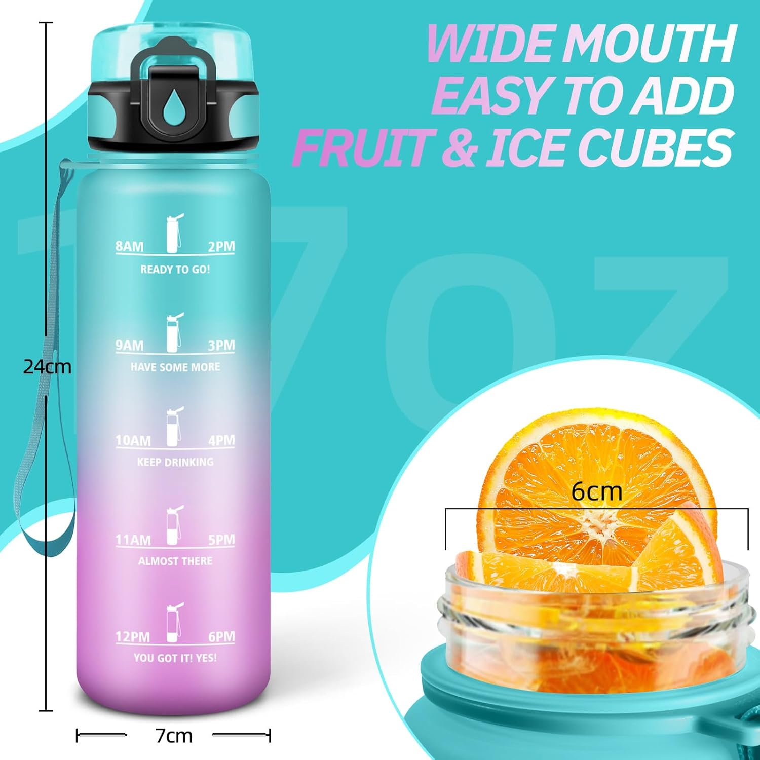 Children'S Water Bottle with Filter, Sports Water Bottle 500 Ml with Motivational Slogan, Leak-Proof Drinking Bottle, Can Be Carried, for School, Yoga, Outdoor, Hiking, Running, Green/Pink