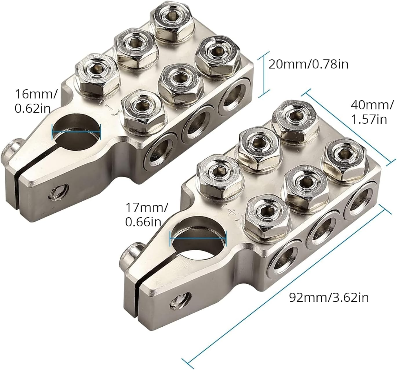 Aikoolwer 6 Way Battery Terminal Connector 6X(2/0) AWG Gauge Positive Negative (+/-) Auto Battery Post Clamp Car Caravan Motorhome Truck Houseboat Motorcycle Forklift Crane image number 6