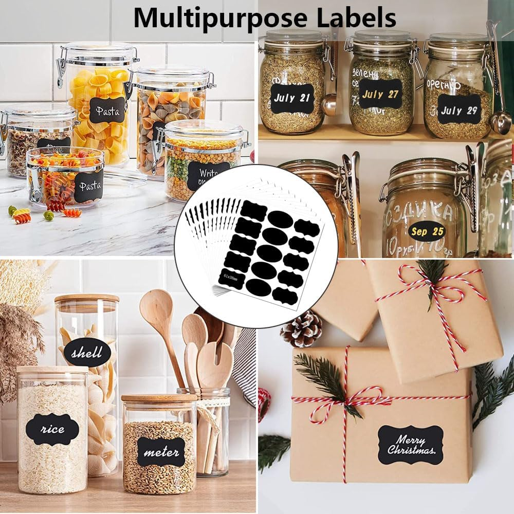 Vekol Chalkboard Labels, 12 Sheets 180 Waterproof Reusable Chalk Sticker Labels for Food Containers, Includes Erasable Liquid Chalk Marker for Mason Jars, Home Kitchen Storage image number 6