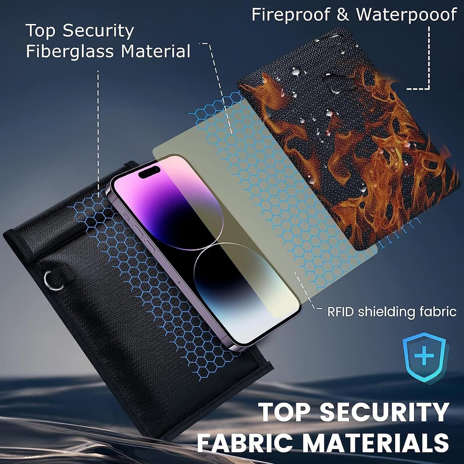 1PC Faraday Bag for Phone Key Fob Protector, Faraday Cage for Anti-Theft Anti-Tracking, Fireproof & Waterproof Faraday Bags EMP Proof, Cell Phone Signal Jammer Car Key/Wifi/Rfid/Gps Signal Blocker