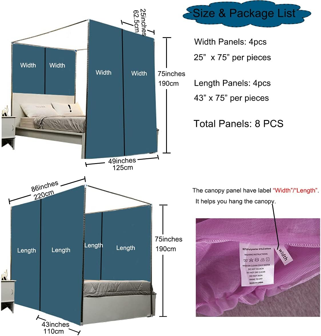 Akiky Princess Canopy Bed Curtains Set Sheer Curtain for Twin Full Queen Size Bed Drapes,8 Panels Canopies with Light,Room D&eacute;cor(Twin, White) image number 4