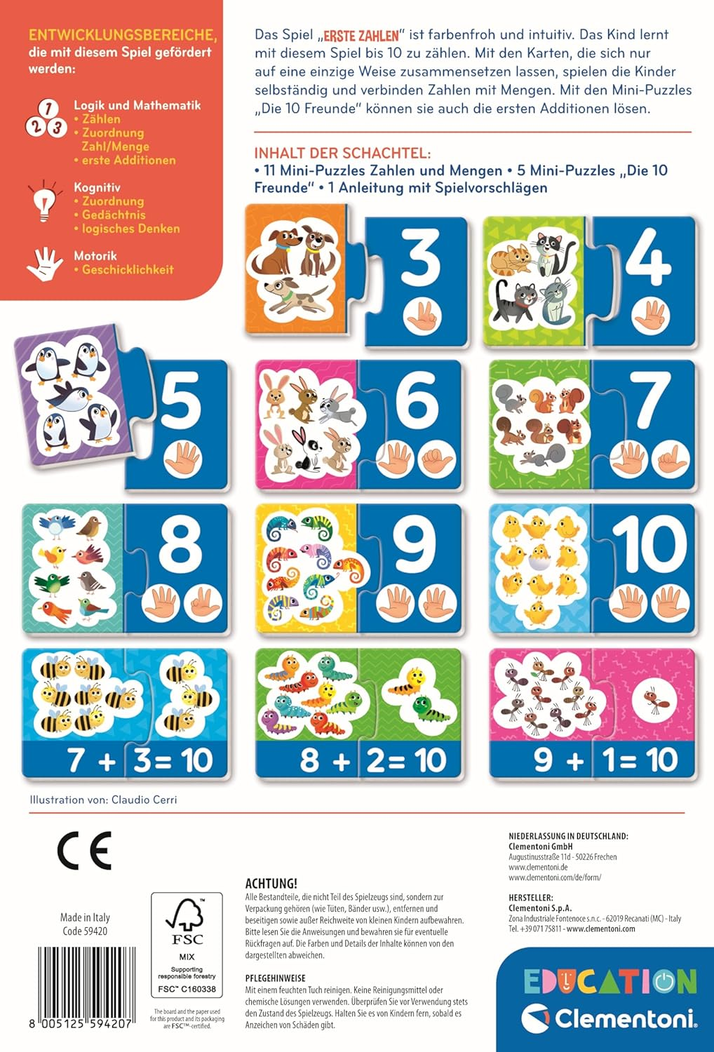 Clementoni Education First Numbers - Educational Game for Children from 3 Years - 16 Mini Puzzles for Learning Numbers & First Additions