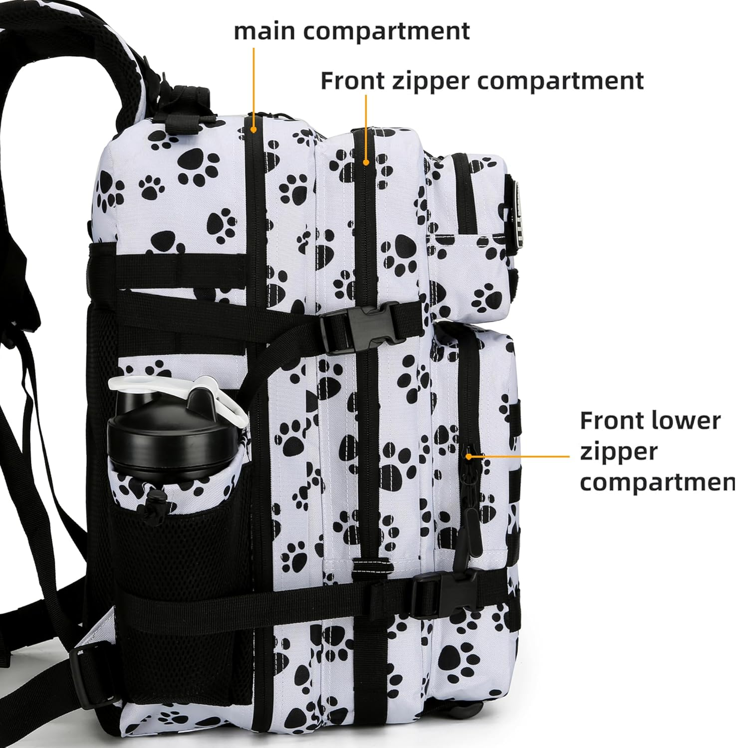 KXBUNQD Military Tactical Backpack 45L Hiking Backpacks Men Women Molle Army Backpack Daypack for Camping Fishing Travel - Black Cat Paw image number 6