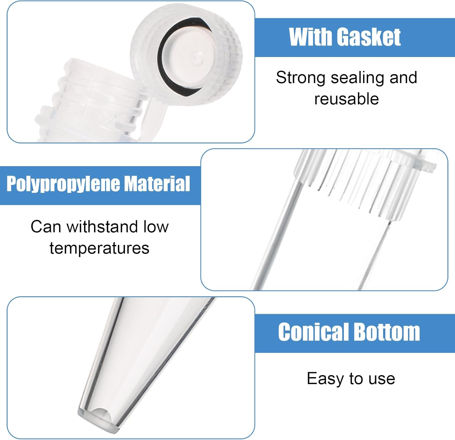 50 Pcs Plastic Clear Test Tubes, Centrifuge Tube 1.5 Ml Lab Plastic Frozen Vial Container, Plastic Sample Bottles for Scientific Experiments, Small Frozen Test Tubes, Sterile Test Tubes with Lids image number 6