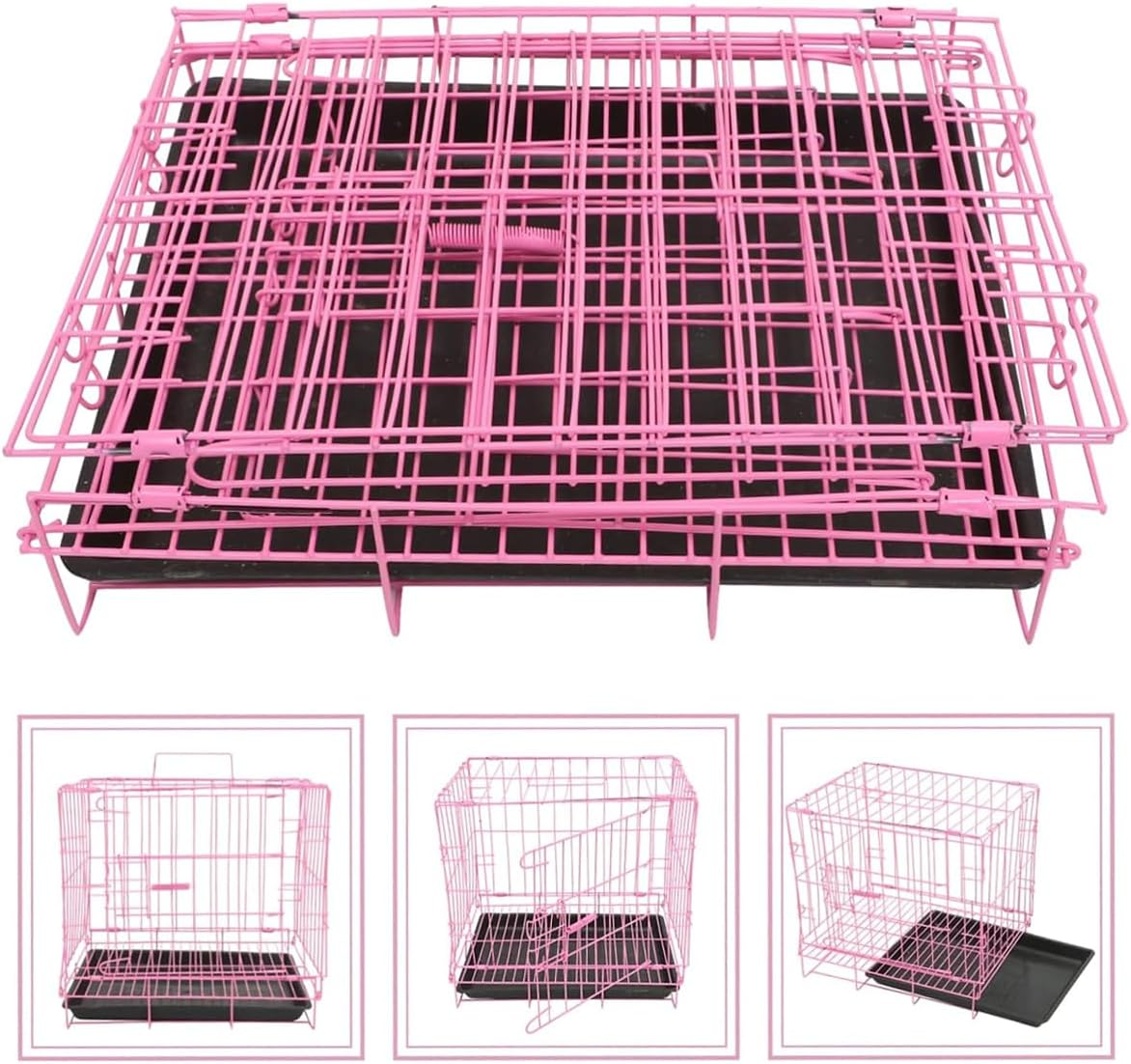 AIMALL Foldable Dog Cage with Pull-Out Tray, Durable Iron Pet Kennel for Small to Large Dogs, Double Door Design, Stable Construction, 19.6 to 24 Inches, Black/Blue/Pink image number 2